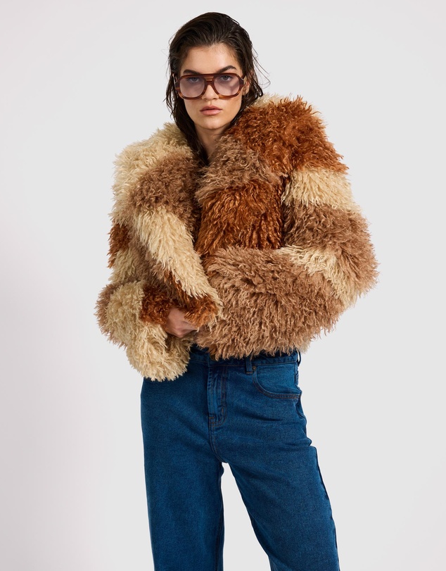 ONE TEASPOON - Mongolian Cropped Faux Fur Jacket