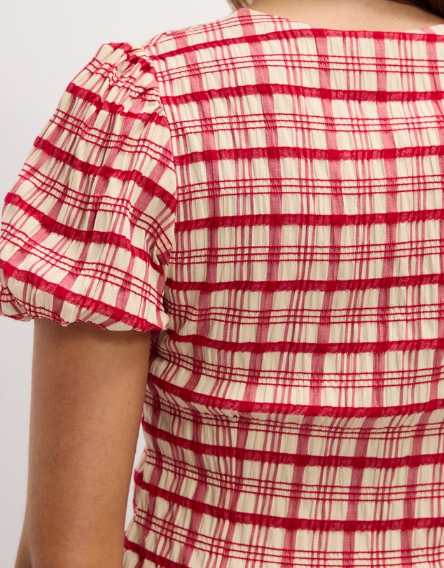 The Fated - Adela Check Puff Sleeve Top