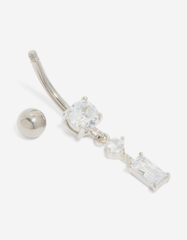 Lovisa - Titanium Diamante Chain Drop Belly Bar