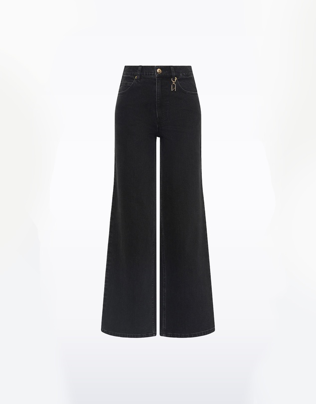 Carla Zampatti - Washed Black Denim Wide Leg Pant