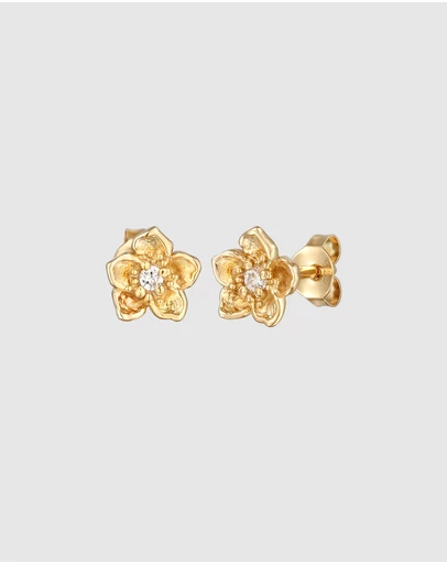 Elli Jewelry - Flower Zirconia Stud Earrings in Gold-Plated 925 Silver