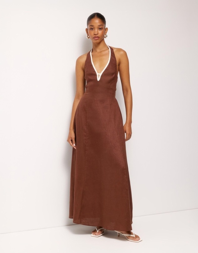 Revibe - Repaired AERE Zali Linen Halter Midi Dress - AU 6