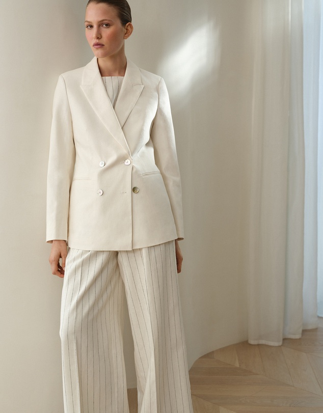 Trenery - Linen Cotton Double Breasted Blazer in Parchment