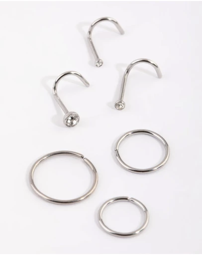 Lovisa - Surgical Steel Diamante Nose Stud 6-Pack
