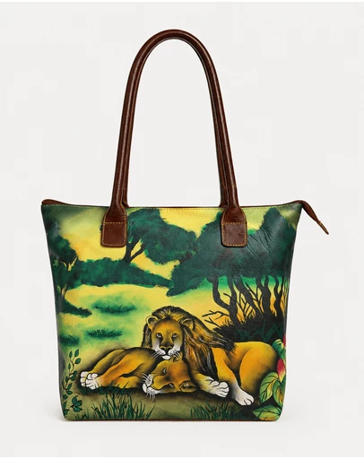 Cobb & Co - Lion Hand Painted Leather Tote