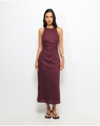 AERE - Elow Ruched Linen Midi Dress