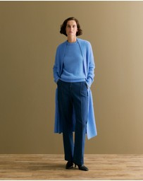 Trenery - Australian Cotton Blend Denim Pintuck Pant in Mid Blue Denim