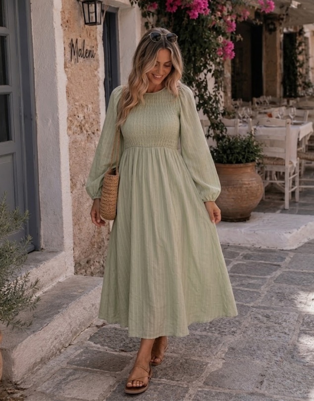 Esther & Co - Iolana Dress - Soft Khaki Long Sleeve