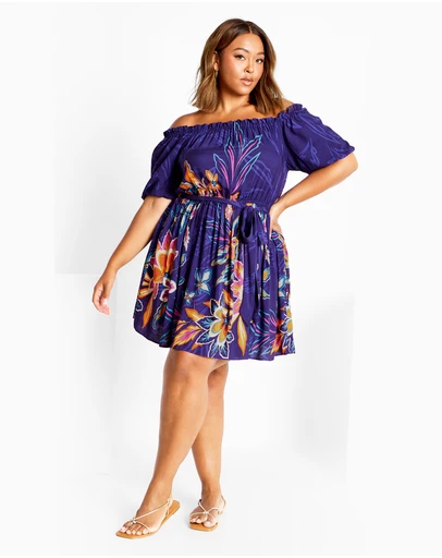 City Chic - Plus size Island Breeze Placement Dress - indigo