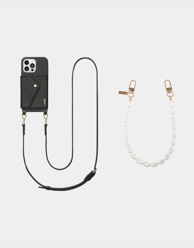 LOUVE COLLECTION - Leather Phone Case Wallet & Strap + Pearl Wristlet