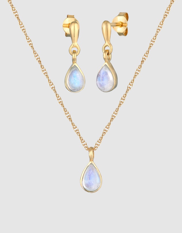 Elli Jewelry - Moonstone Teardrop Jewellery Set in Gold-Plated 925 Silver