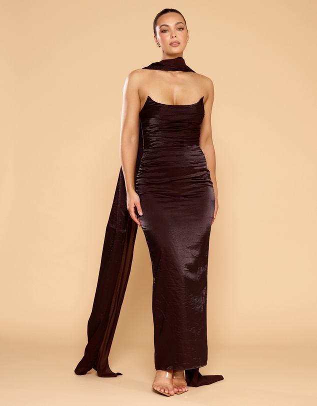 CATHERINE FERRARO - Evangeline Strapless Gown with Scarf