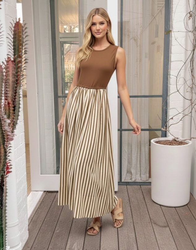 Esther & Co - Ariala Dress - Toffee Stripe