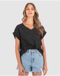 CAMIXA - Martina Linen V-Neck T-shirt