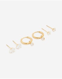 Lovisa - Waterproof Gold Plated Stainless Steel Cubic Zirconia Huggie & Stud Earrings 3-Pack