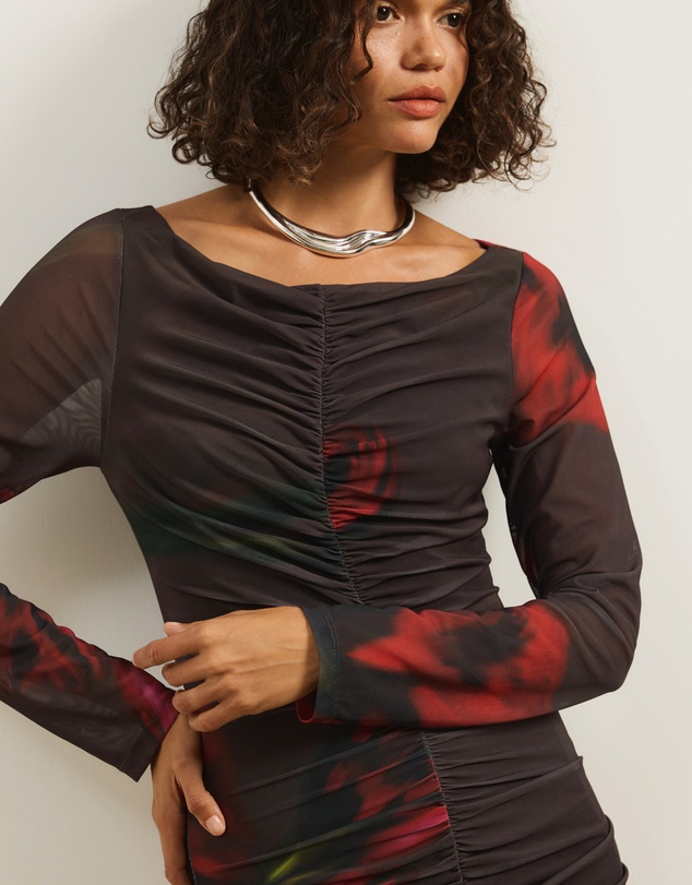 Atmos&Here - Indie Long Sleeve Mesh Maxi Dress