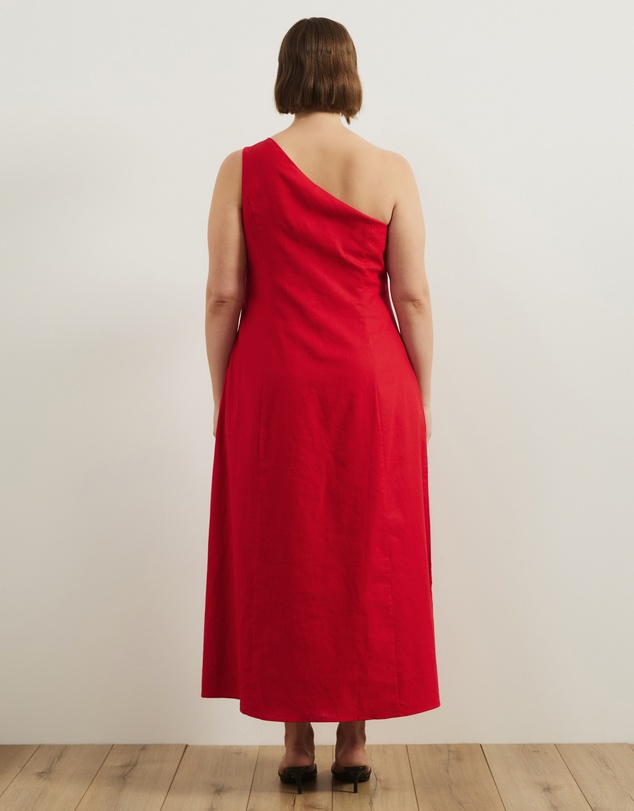 Atmos&Here Curvy - Oralie One Shoulder Linen Blend Midi Dress