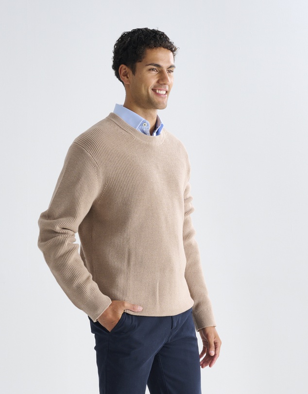 3 Wise Men - 3 Wise Men Drake Crew Neck Wool Blend Knit - Squirrel Brown