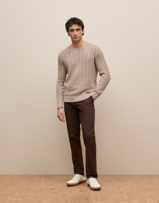 Trenery - Linen Cotton Cable Crew in Stone