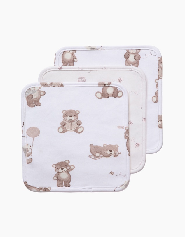 Living Textiles - 3 Pack Organic Wash Cloths - Cuddly Bear