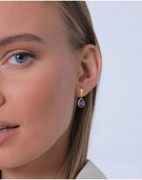 Elli Jewelry - Earrings Stud with Stone Drop Synthetic Sapphire 925 Sterling Silver Gold-plated