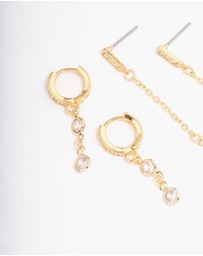 Lovisa - Gold Plated Round & Pearl Cubic Zirconia Earrings Pack
