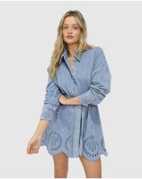 Belle & Bloom - Sunday Somewhere Denim Broderie Mini Shirt Dress