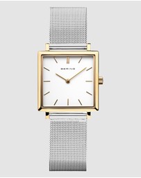 Bering - Bering Classic 26mm Polished Gold Case and Silver Strap Watch