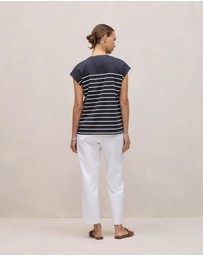 Trenery - Breton Stripe Cap Sleeve T-shirt in Night Sky