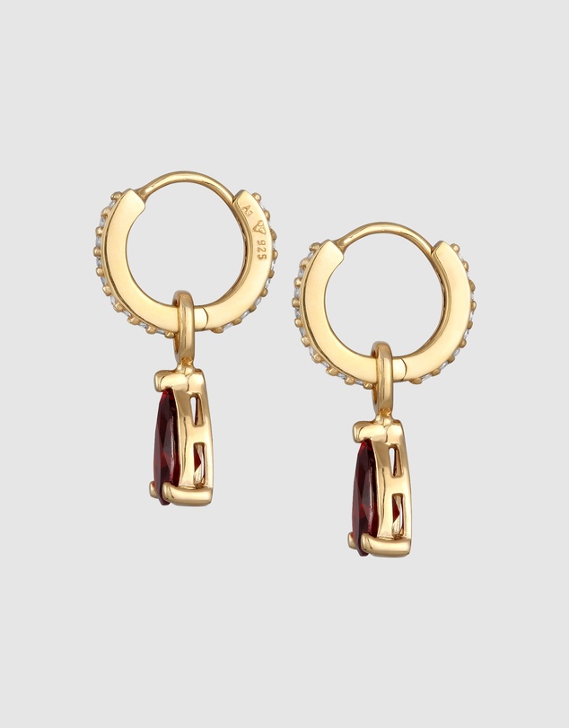 Elli Jewelry - Red Zirconia Drop Hoop Earrings in Gold-Plated 925 Silver