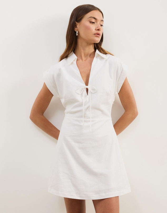 Atmos&Here - Marni Linen Blend Tie Front Mini Dress