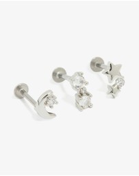 Lovisa - Surgical Steel Cubic Zirconia Mixed Threadless Flat Back Studs 3-Pack