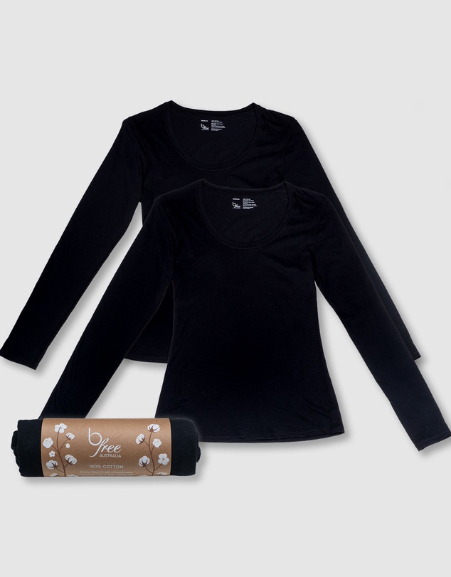 B Free Intimate Apparel - Superfine﻿ 100% Cotton Long Sleeve Top - 2 Pack