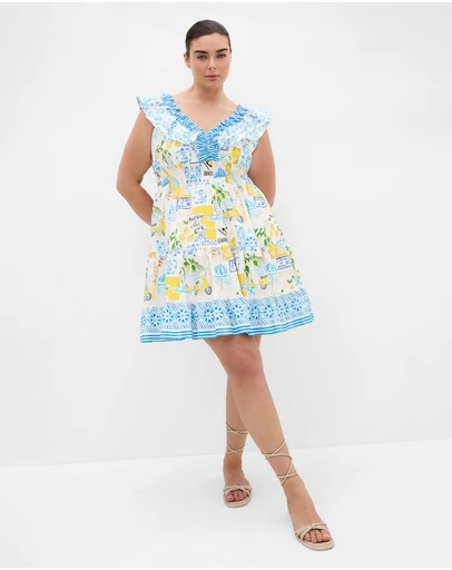 City Chic - Plus Size Kelly Amalfi Print Mini Dress - white