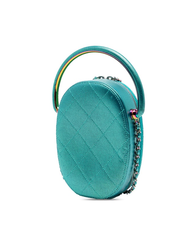 Pre-Loved by Azura Reborn - Pre-Loved Quilted Metallic Caviar Rainbow Hardware Oval Camera Bag