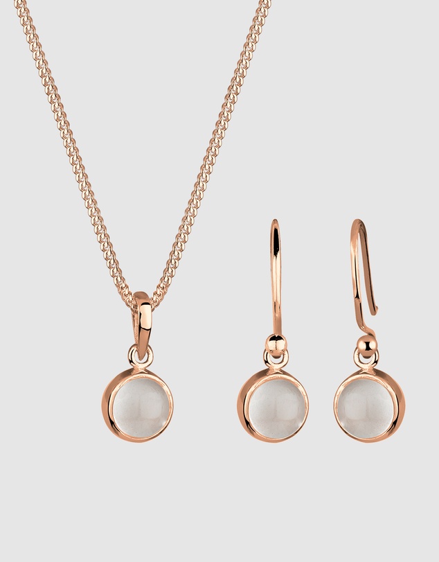 Elli Jewelry - Jewelry Set Moonstone 925 Sterling Silver Rosegold