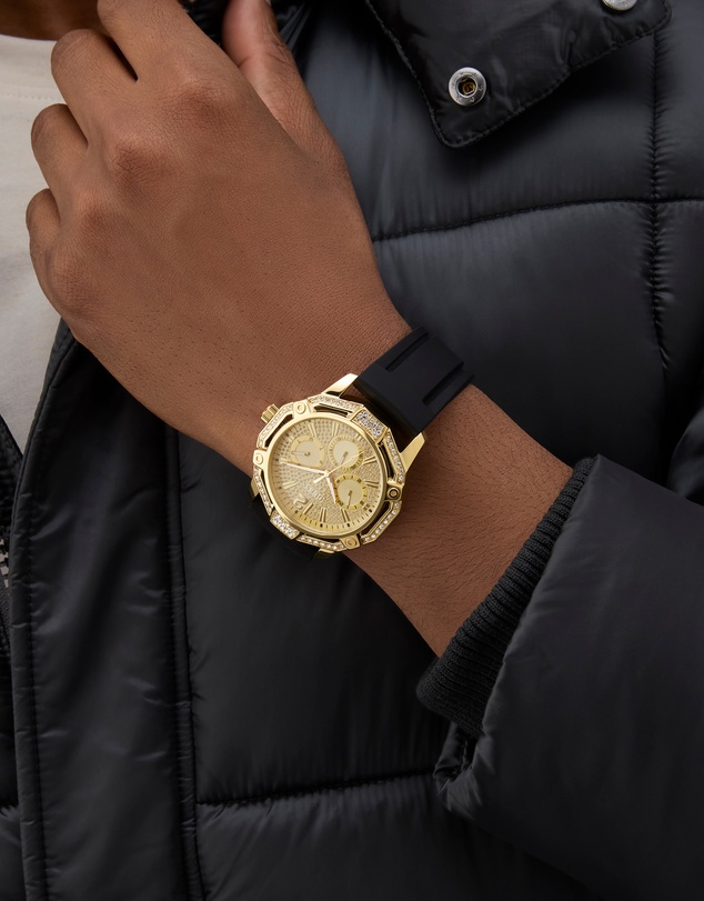 GUESS - Guess Regal Mens Black Gold Tone Multi-function Watch