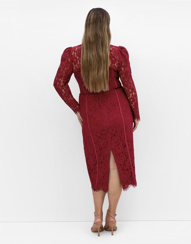 City Chic - Plus size Valentine Corset Lace Midi Dress - ruby