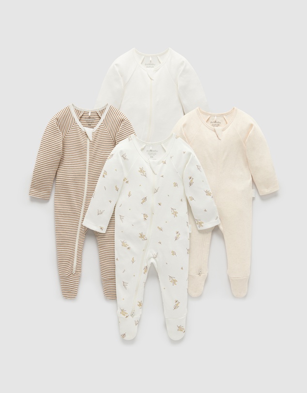 Purebaby - 4 Pack Zip Growsuit-Babies