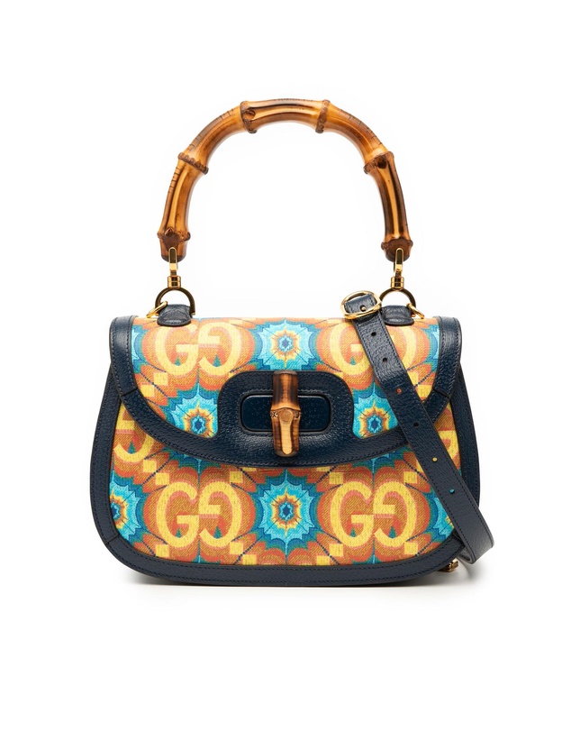 Pre-Loved by Azura Reborn - Pre-Loved 100th Anniversary Medium GG Coated Canvas Kaleidoscope 1947 Bamboo Top Handle Bag
