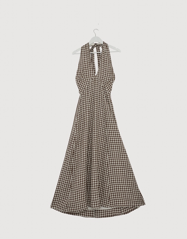 Revibe - Repaired AERE Nolana Gingham Halter Maxi Dress - AU 8