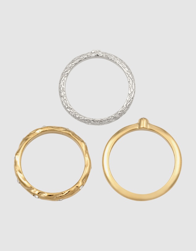Elli Jewelry - Ring Set of 3 Bicolor Crystal 925 Sterling Silver Gold-Plated
