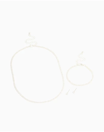 Lovisa - Silver Cubic Zirconia Tennis Necklace, Bracelet & Earrings Set