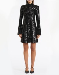 Carla Zampatti - Black Cascade Sequin Fluted Mini Dress