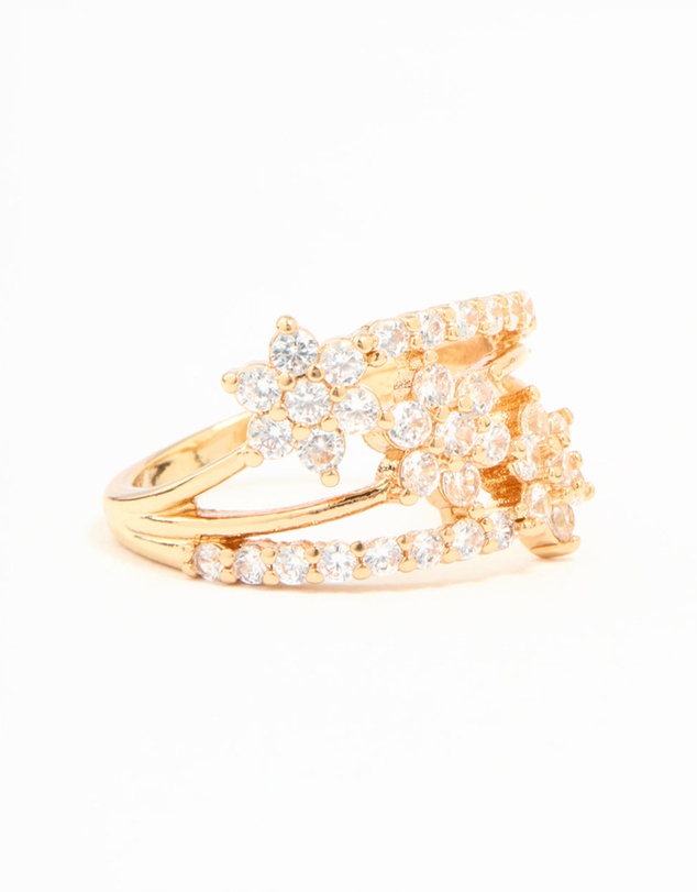 Lovisa - Gold Plated Cubic Zirconia Flower Stacked Ring