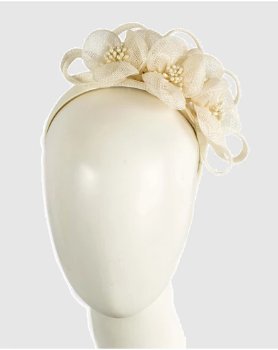 Max Alexander - Small Cream Sinamay Flowers Fascinator