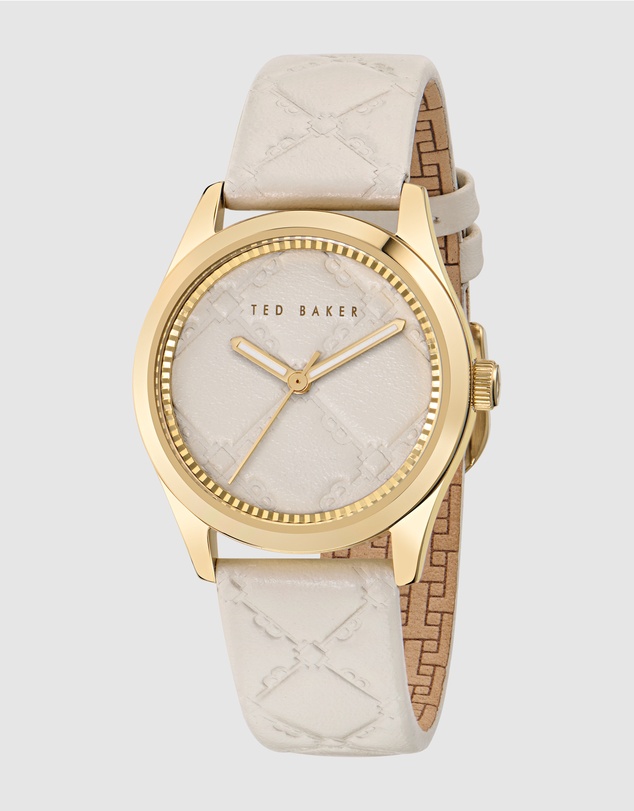 Ted Baker - Coolly Gold-Tone 34mm Cream Embossed Leather Watch