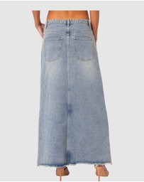 EDIKTED - Front Slit Washed Denim Maxi Skirt