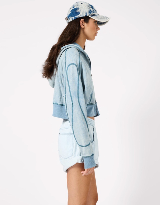 ONE TEASPOON - Cropped Fleece Zip Hoody - Washed Blue