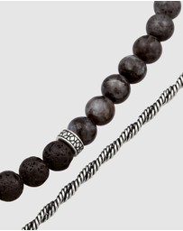 Kuzzoi - ICONIC EXCLUSIVE - Bracelet Male Beads Grey Lavakite and Black Lava 925 Sterling Silver